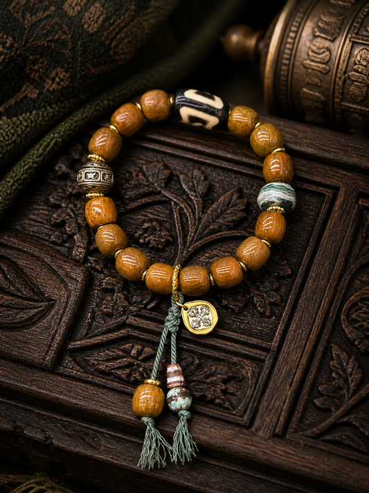 Tibetan Yak Bone Mala Bracelet with Cross Charm — main view