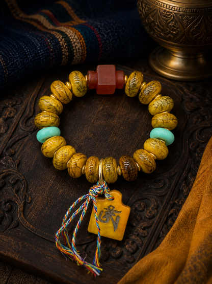 Tibetan Yak Bone Abacus-Bead Mala Bracelet — detail view