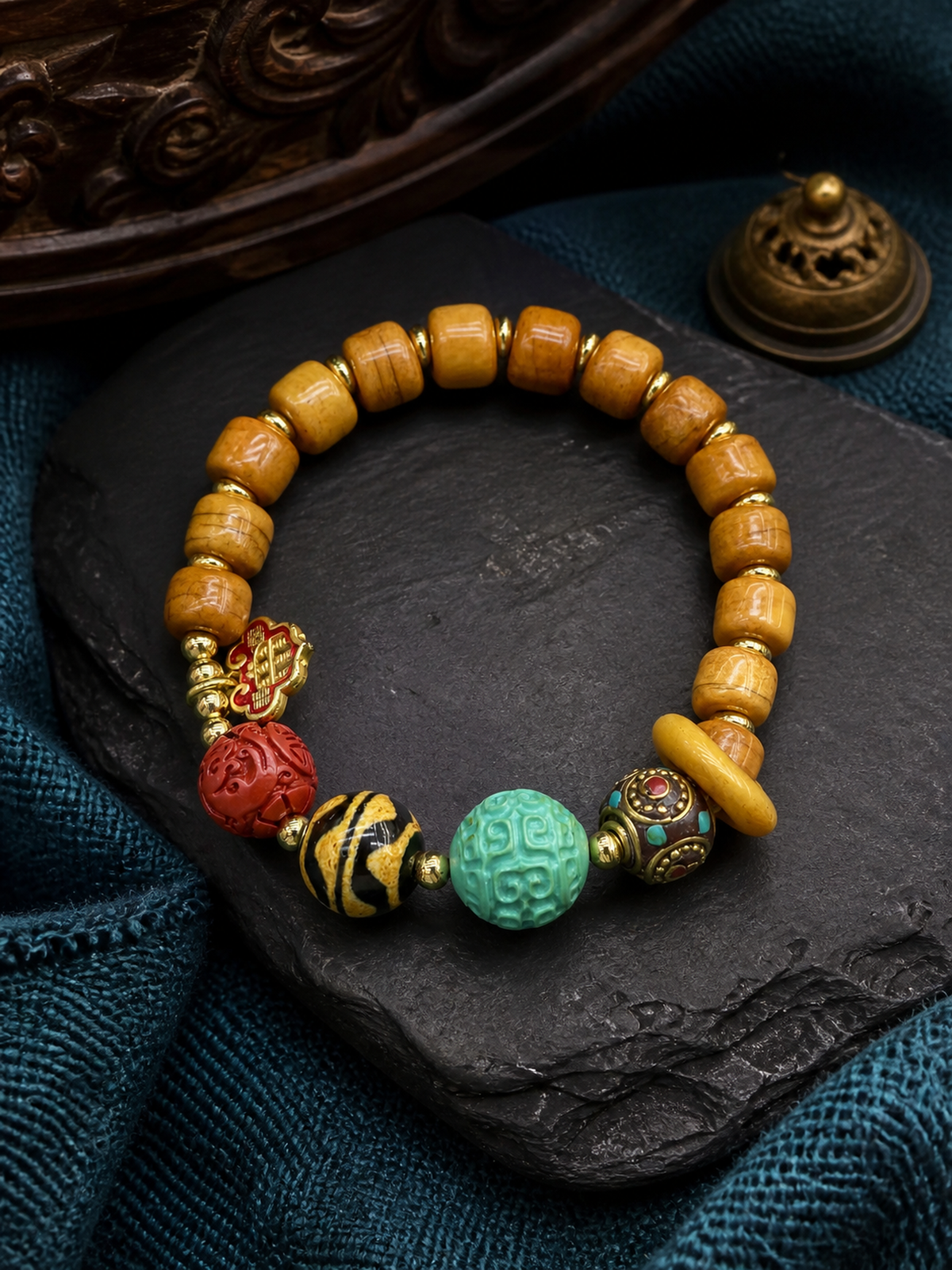 Tibetan Yak Bone Mala Bracelet — Heritage Style I — main view
