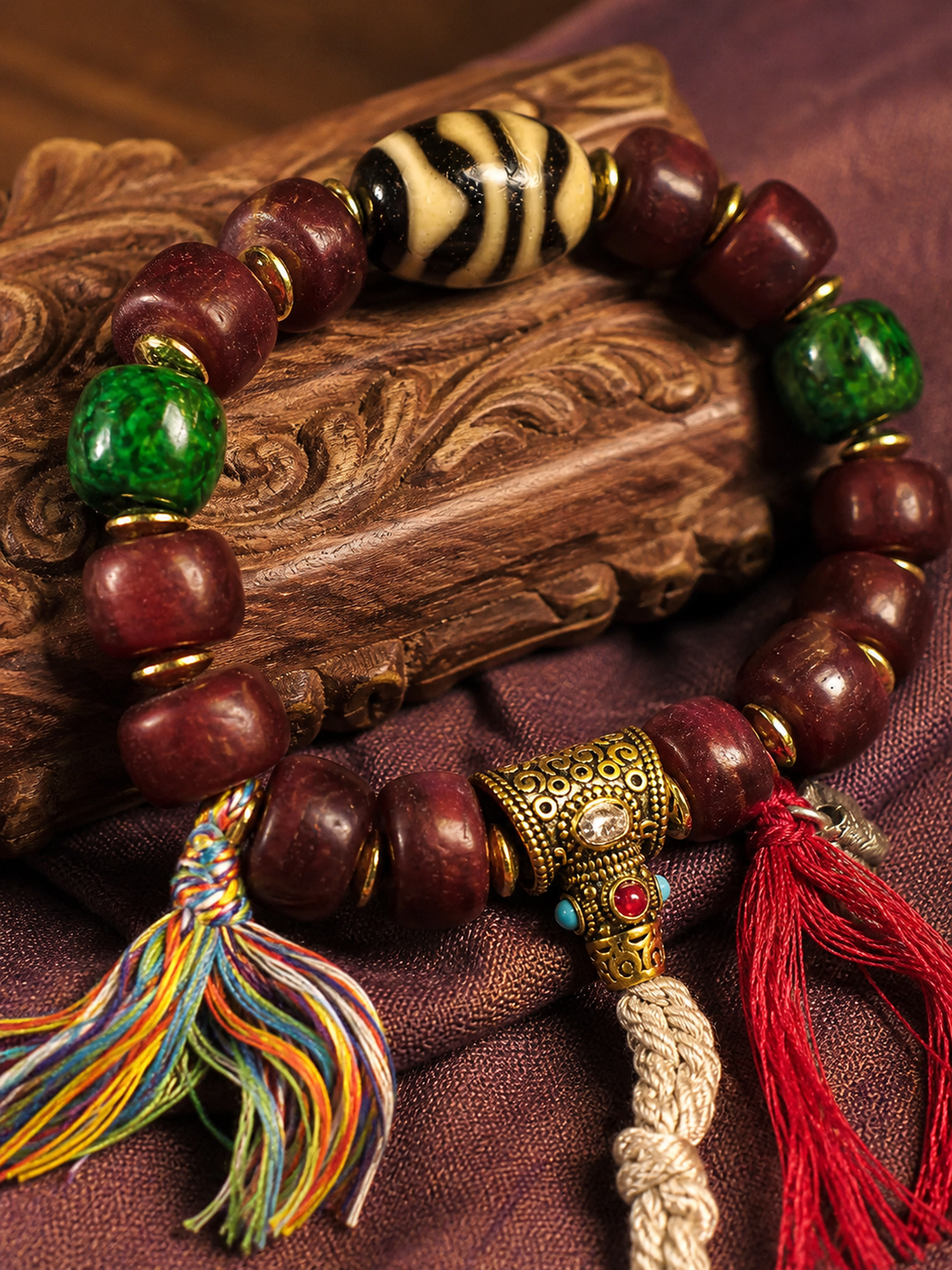 Tibetan Yak Bone Mala Bracelet — Heritage Style II — detail view