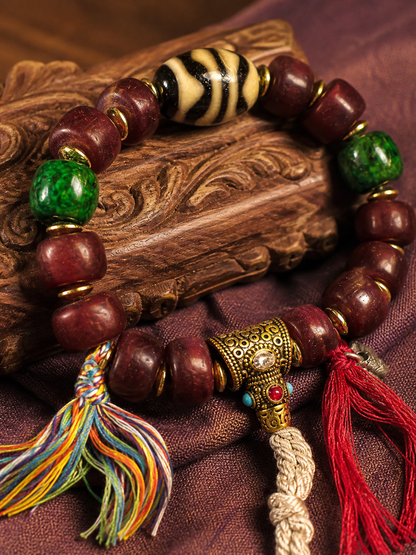 Tibetan Yak Bone Mala Bracelet — Heritage Style II — detail view