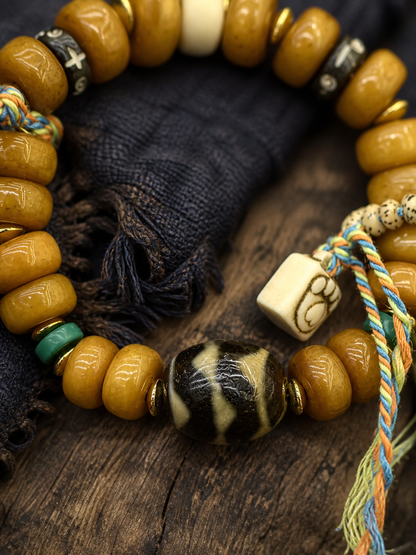 Tibetan Yak Bone Mala Bracelet — Heritage Style III — detail view