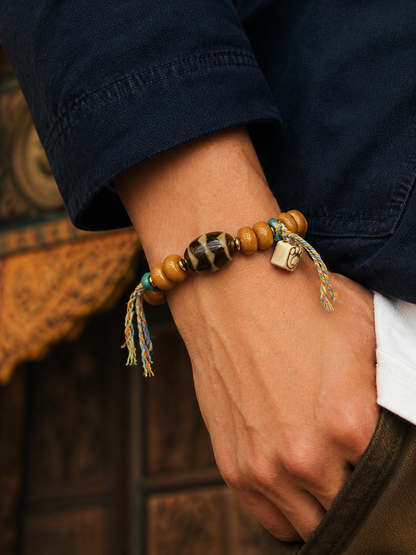 Tibetan Yak Bone Mala Bracelet — Heritage Style III — worn on wrist