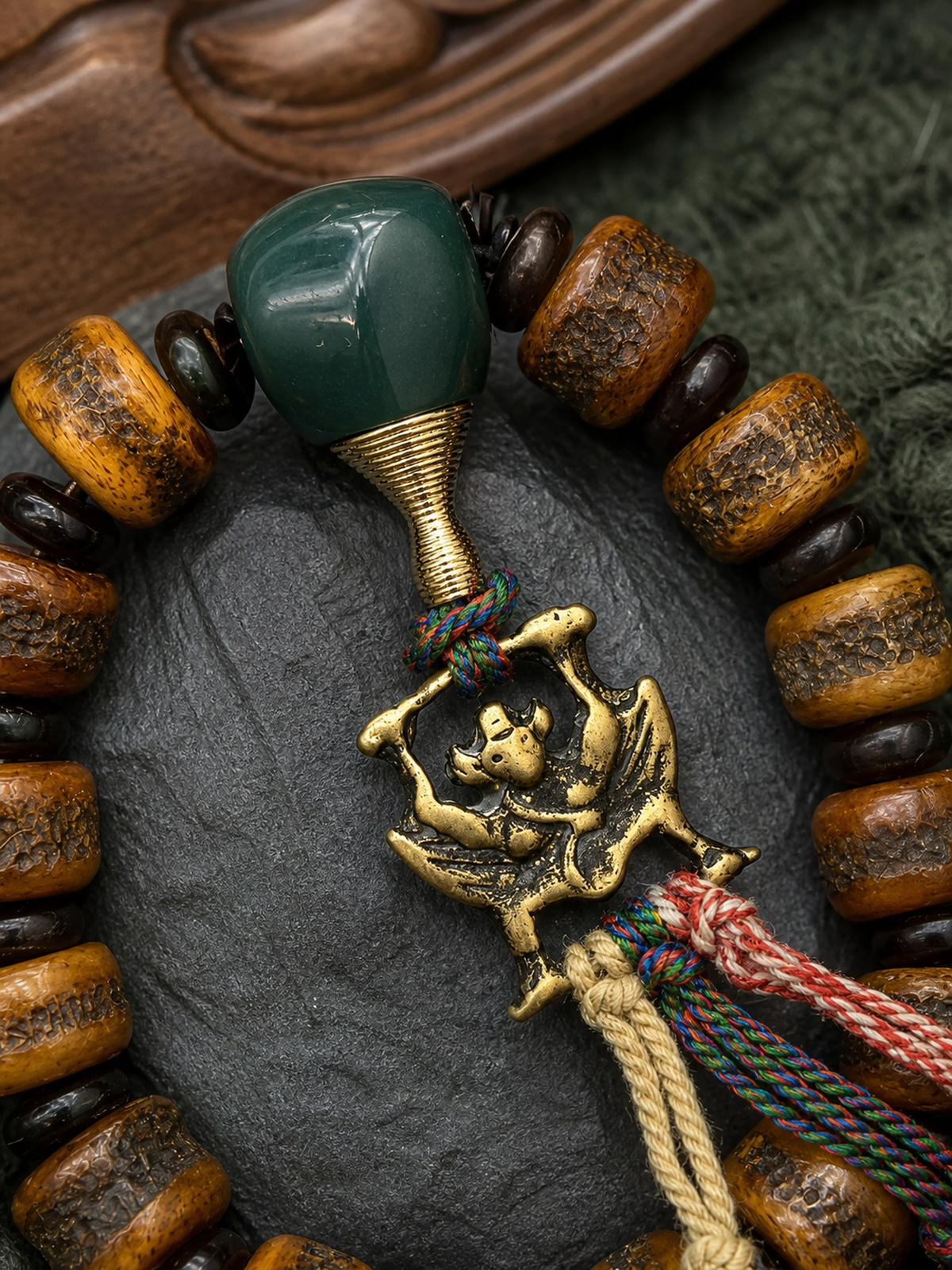 Tibetan Yak Bone Mala Bracelet — Heritage Style IV — detail view