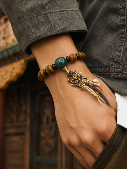 Tibetan Yak Bone Mala Bracelet — Heritage Style IV — worn on wrist
