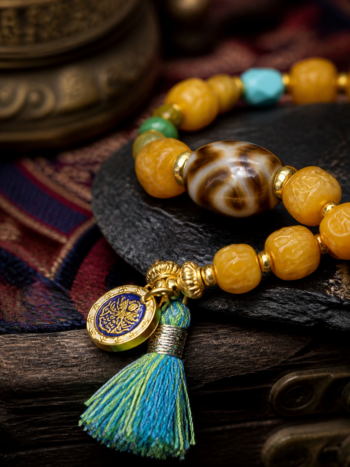 Tibetan Yak Bone Mala Bracelet — Small Bead — detail view