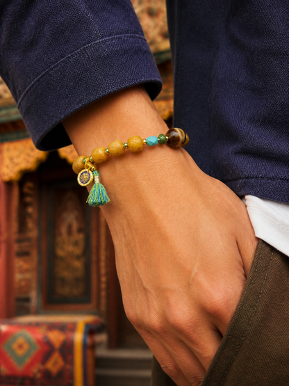 Tibetan Yak Bone Mala Bracelet — Small Bead — worn on wrist