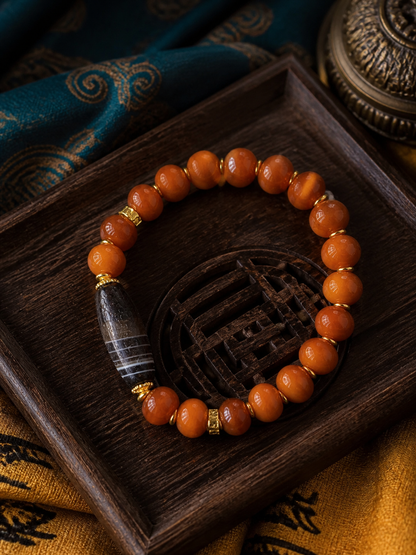 Tibetan Bone Abacus-Bead Mala Bracelet with Dzi-Style Accent — main view