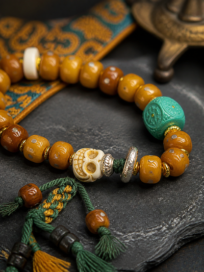 Tibetan Bone Mala Bracelet with Character Bead — detail view