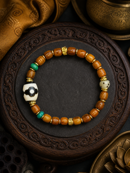 Tibetan Dzi-Style Mala Bracelet with Dice Accent — main view