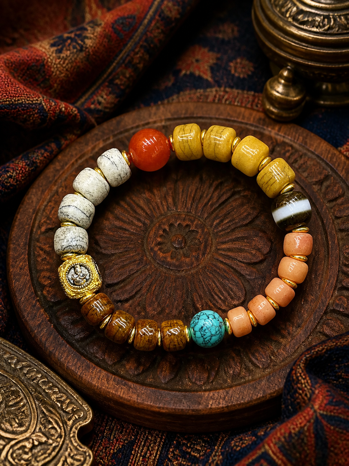 Tibetan Four-Tone Bone Mala Bracelet — main view