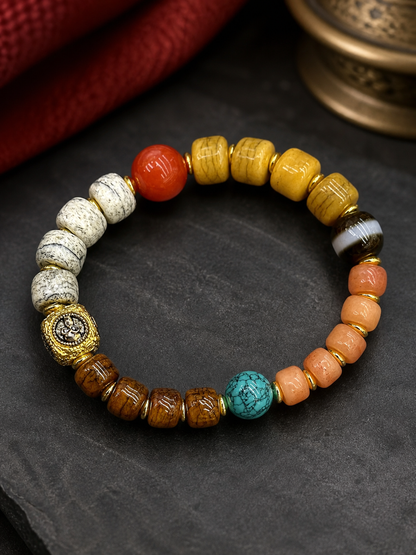 Tibetan Four-Tone Bone Mala Bracelet — detail view