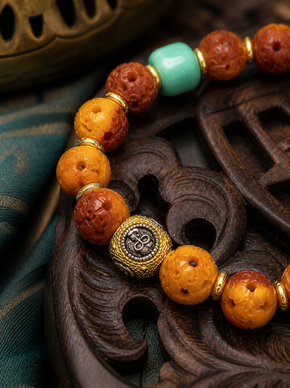Tibetan Bone Mala Bracelet with Cuju Ball Beads — detail view