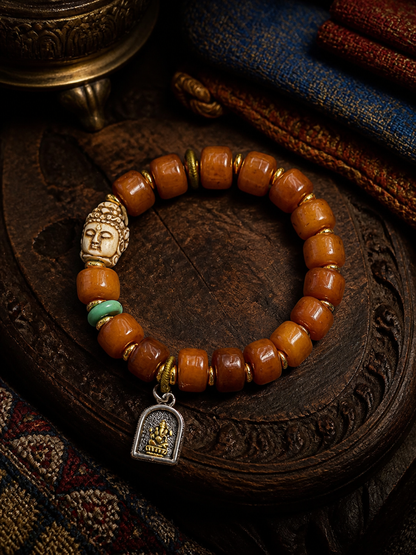 Tibetan Bone Mala Bracelet with Ganesha Motif — main view