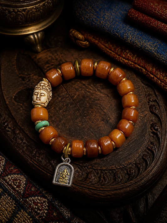 Tibetan Bone Mala Bracelet with Ganesha Motif — main view