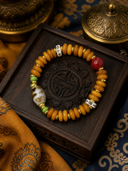 Tibetan Bone Abacus-Bead Mala Bracelet with Auspicious Motif — main view