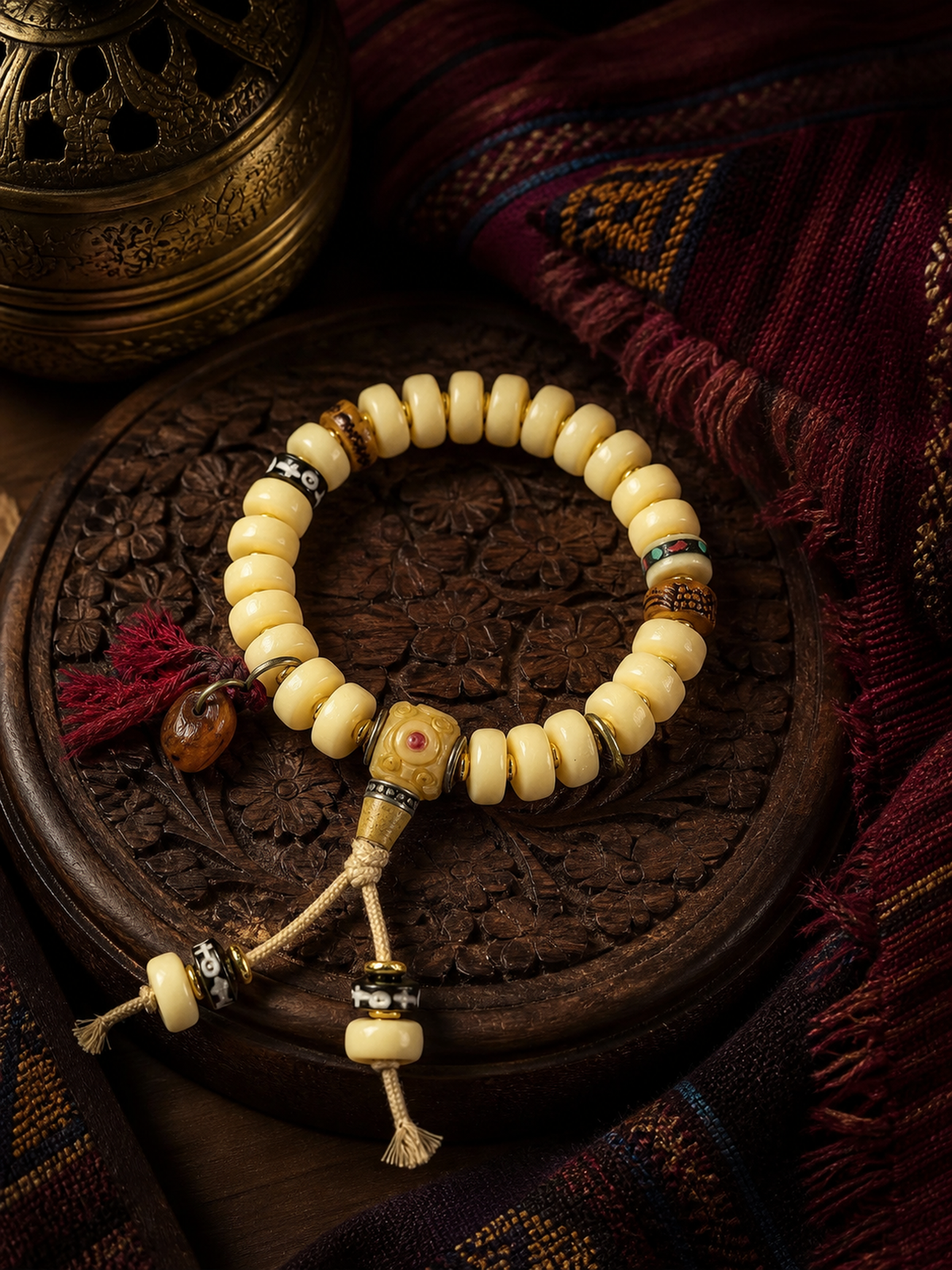 Tibetan Cream-Toned Bone Mala Bracelet — main view
