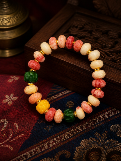 Tibetan Rose-Toned Bone Mala Bracelet with Dragon Motif — main view