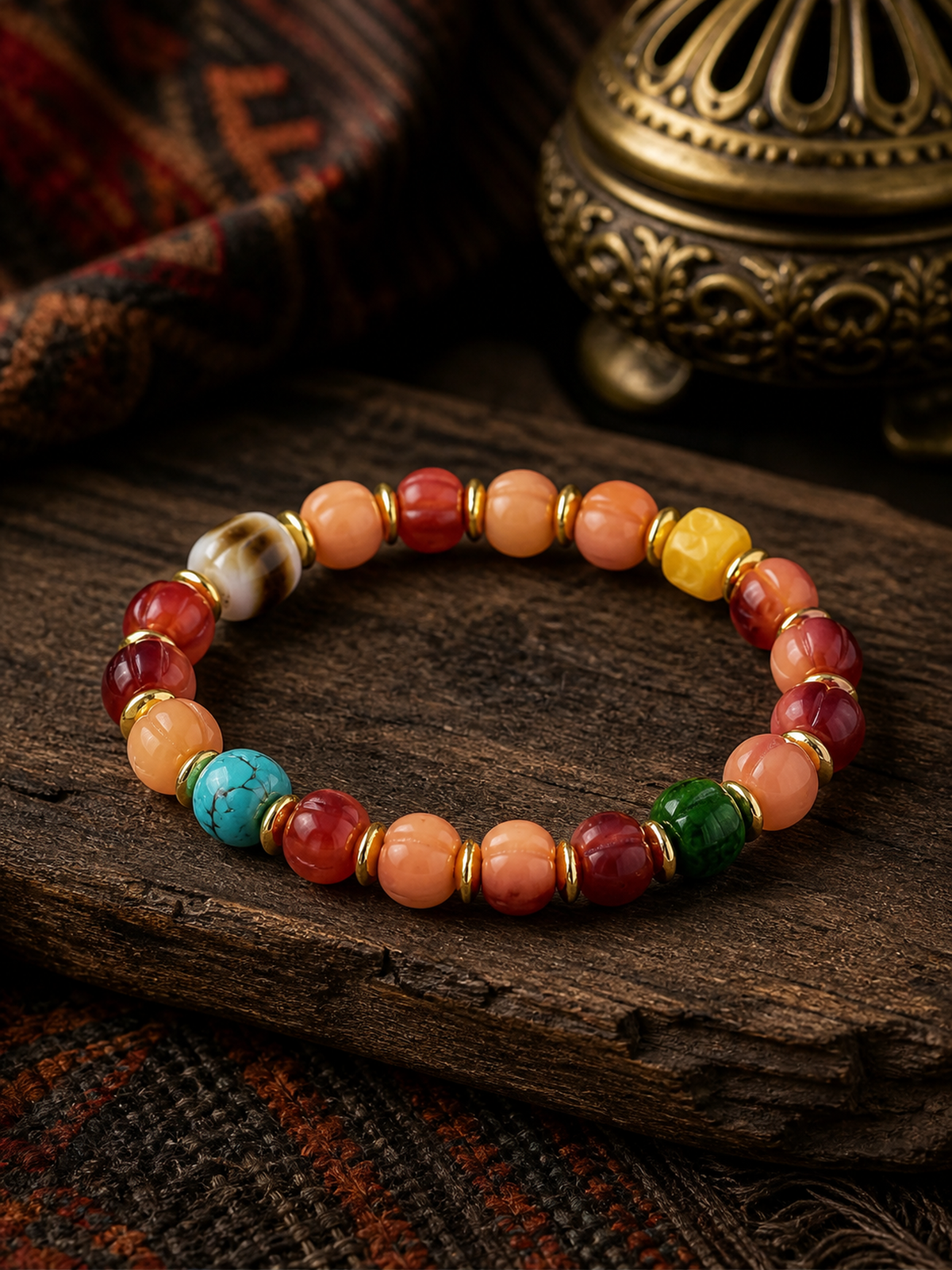 Tibetan Rose-Toned Bone Mala Bracelet with Curved Accent — main view