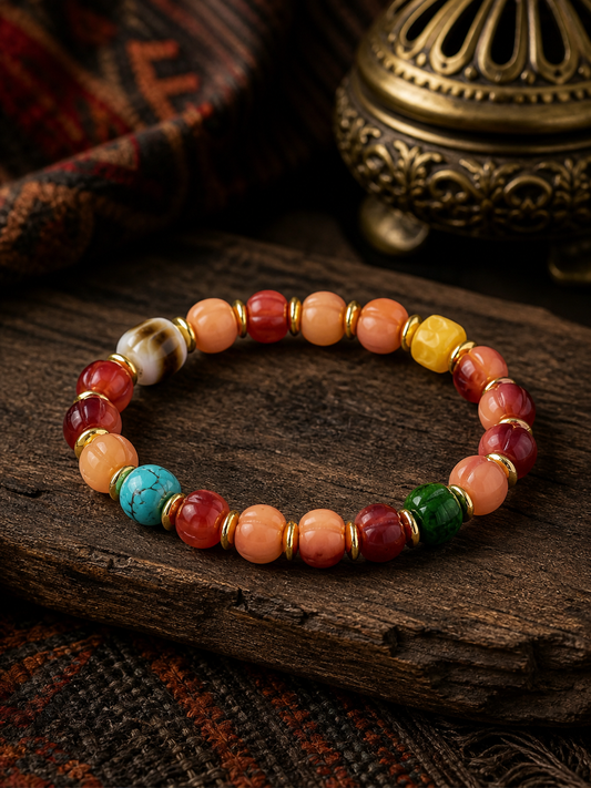 Tibetan Rose-Toned Bone Mala Bracelet with Curved Accent — main view