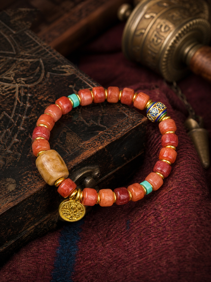 Tibetan Rose-Toned Bone Mala Bracelet with Straight-Cut Tiger-Tooth Beads — main view