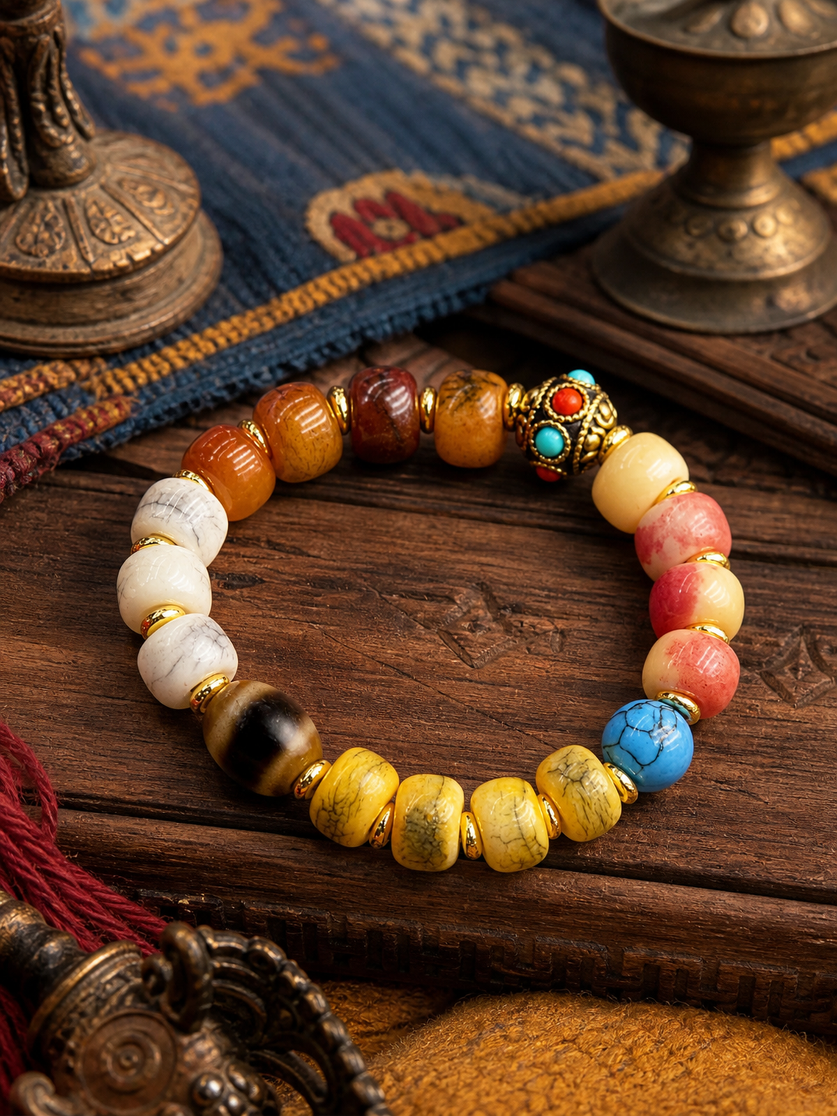 Tibetan Large Four-Tone Bone Mala Bracelet — main view