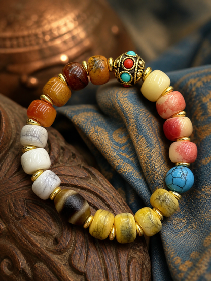 Tibetan Large Four-Tone Bone Mala Bracelet — detail view