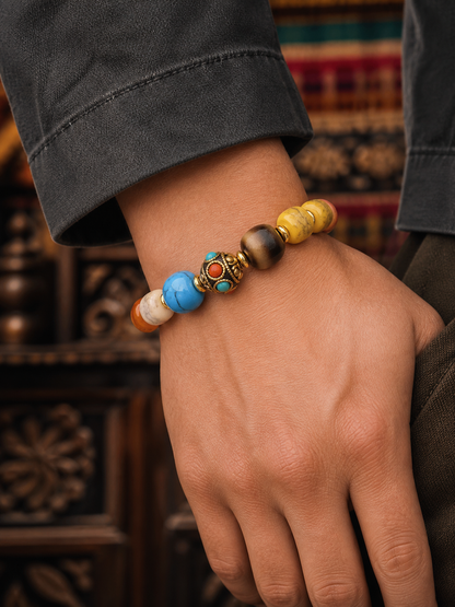 Tibetan Large Four-Tone Bone Mala Bracelet — worn on wrist