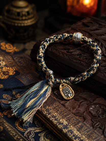Indigo Tibetan thangka-inspired prosperity woven bracelet product view