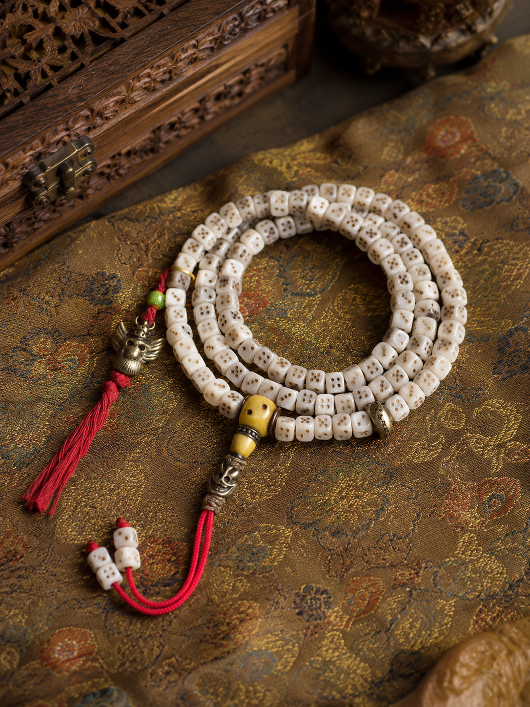 Tibetan carved dice-bead 108-bead mala product view